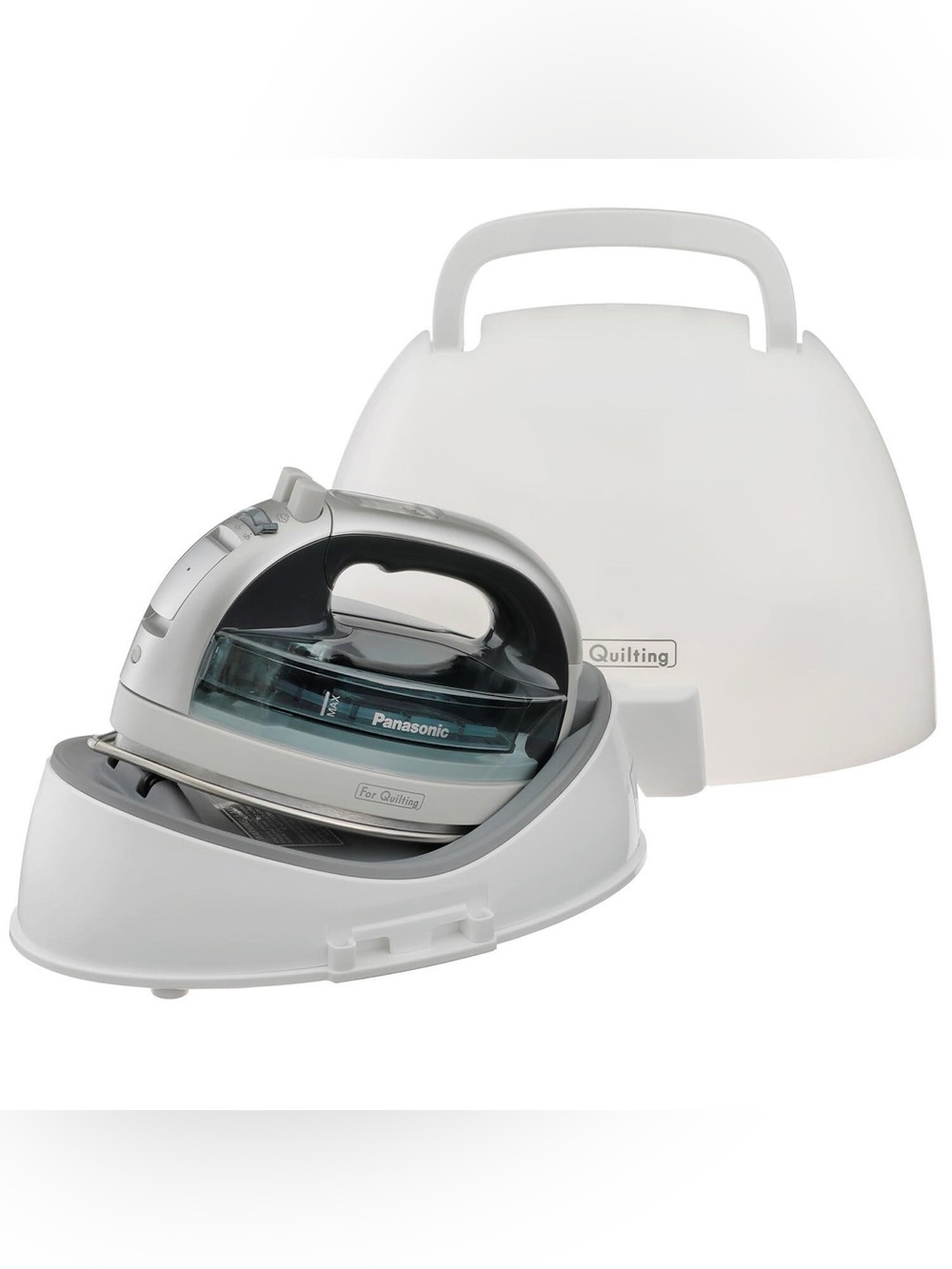Panasonic White and Gray Cordless Steam Iron with Teal Water Tank and Carry Case